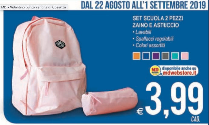 Promo volantino MD per i supermercati di Cosenza Rende e Luzzi è valido dal 22 agosto al 01 Settembre 2019