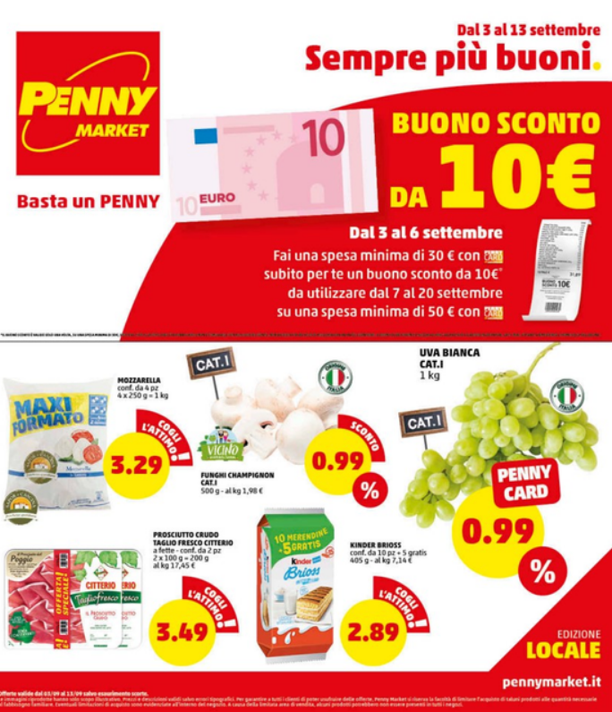 Nuovo volantino Penny Market con offerte valide da giovedì 3 fino a giovedì 13 settembre 2020.