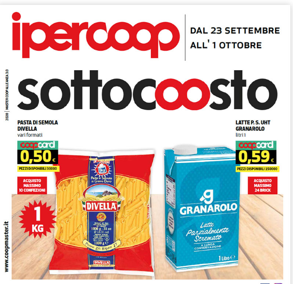 Nuovo volantino Ipercoop "SOTTOCOSTO" da mercoledì 23 Settembre a giovedì 1 Ottobre 2020.