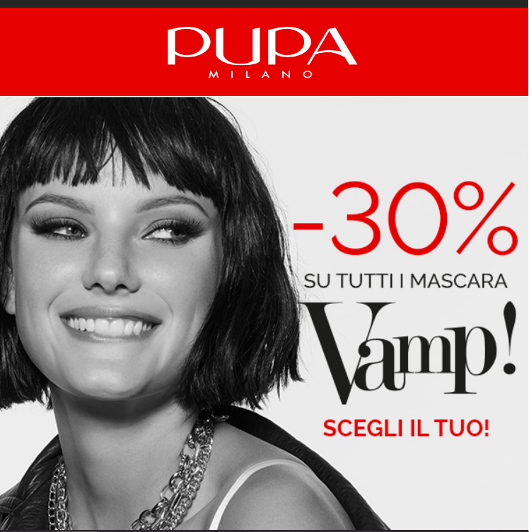 Da Pupa - 30% sui mascara. Promozione valida ONLINE E NEI PUPA STORE fino al 27 settembre 2020. Non cumulabile con altre promo.