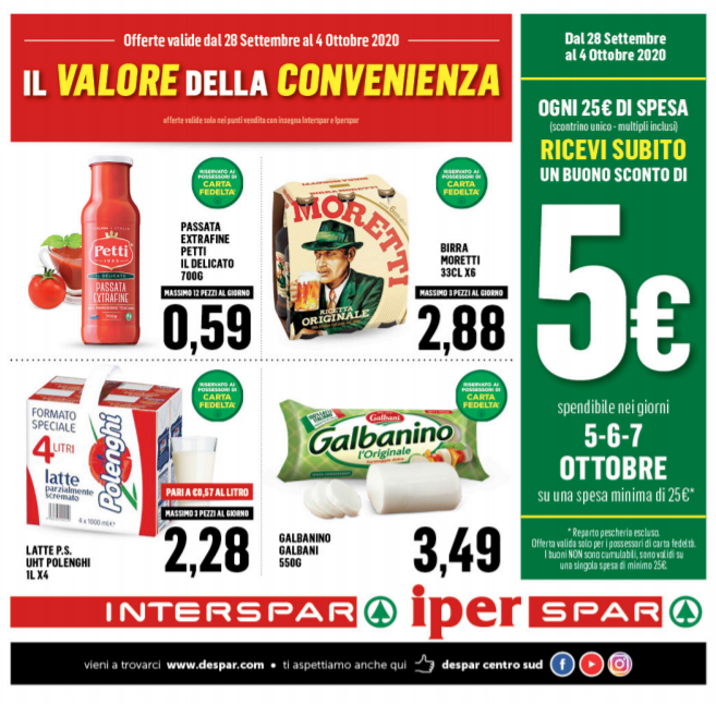 Nuovo volantino dei Supermercati Interspar da lunedì 28 Settembre fino a domenica 4 Ottobre 2020.