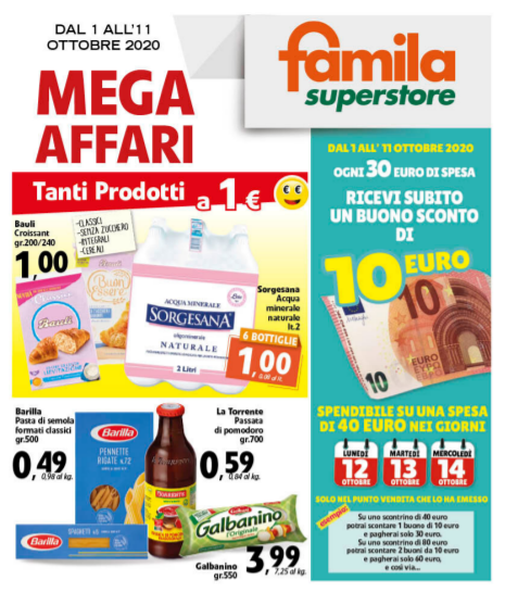 Nuovo volantino dei supermercati Familia da giovedì 1 a domenica 11 Ottobre 2020.