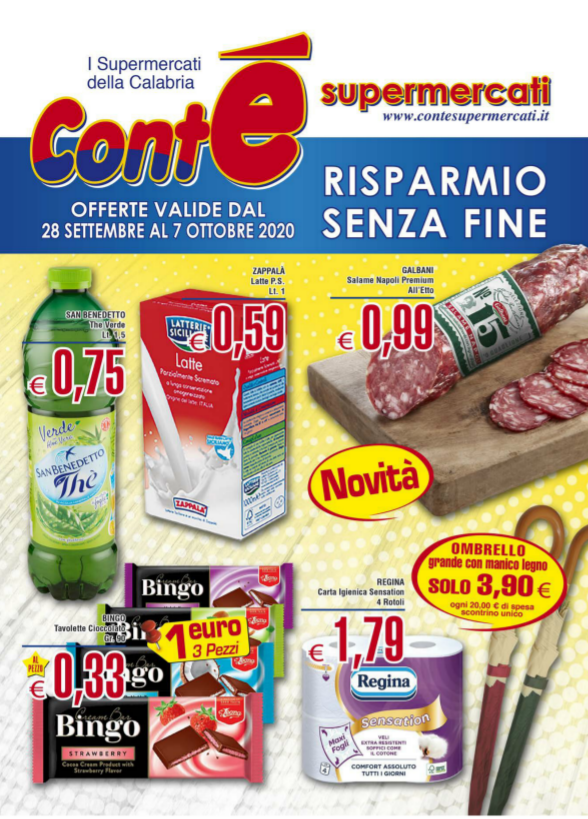 Nuovo volantino dei supermercati Contè da lunedì 28 Settembre a mercoledì 7 Ottobre 2020.