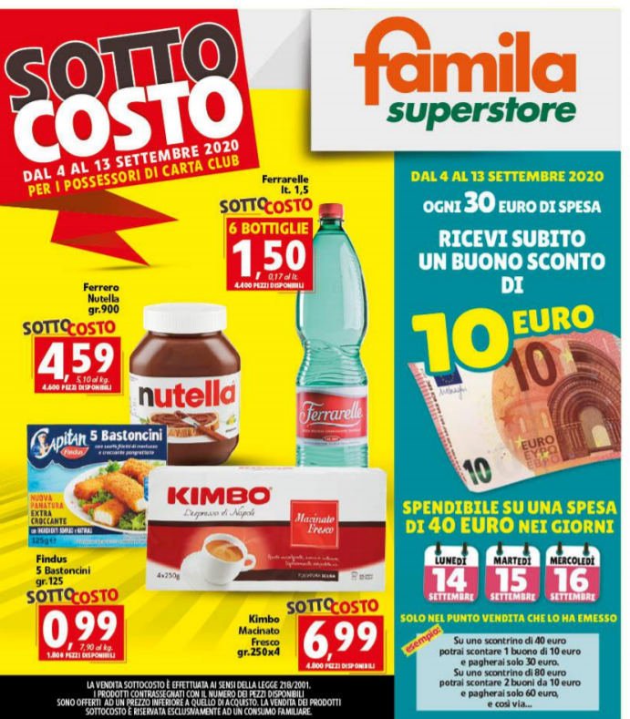 Nuovo volantino dei Supermercati Familia con offerte valide da venerdì 4 a domenica 13 Settembre 2020.