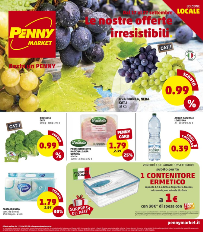 Nuovo volantino Penny Market con tanti prodotti in offerta a partire da giovedì 17 fino a domenica 27 Settembre 2020.