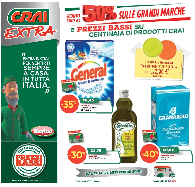 Nuovo volantino CRAI valido da giovedì 17 fino a domenica 27 Settembre 2020.
