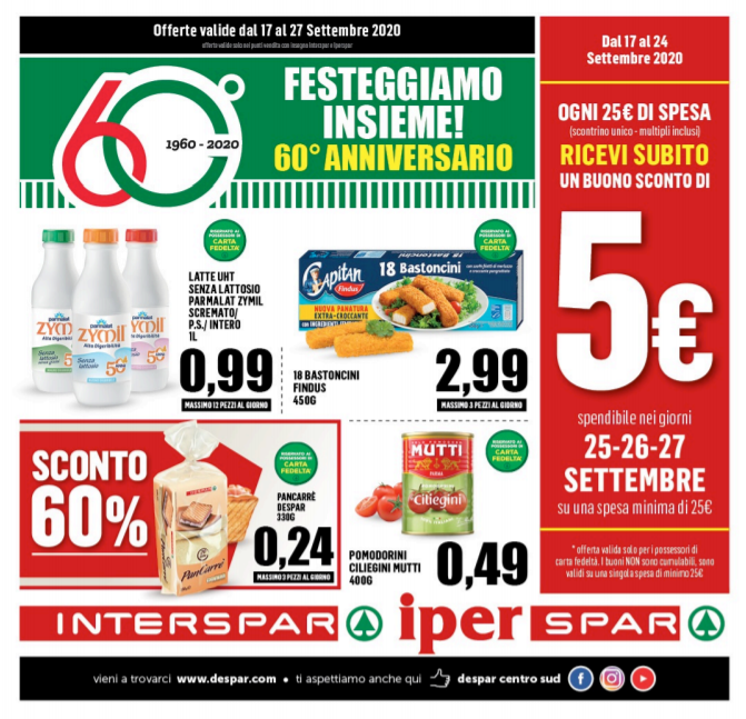 Nuovo volantino Interspar da giovedì 17 a domenica 27 Settembre 2020.