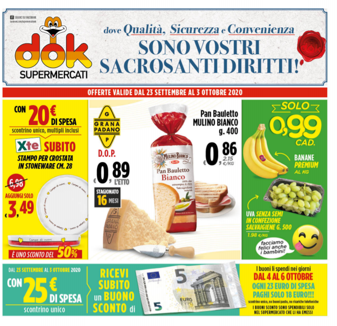 Nuovo volantino dei supermercati DOK da mercoledì 23 Settembre a sabato 3 Ottobre 2020.