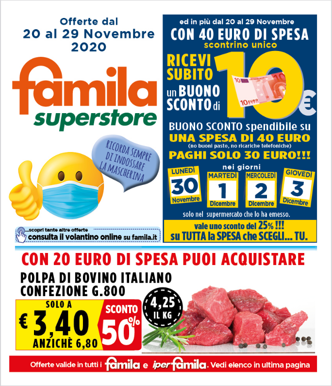 Volantino Famila dal 20 al 29 Nov 2020