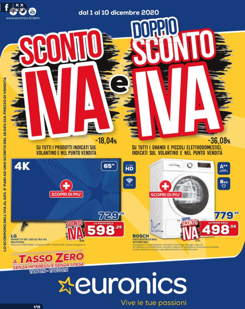 Da Euronics c’è Sconto Iva e Doppio Sconto Iva! Fino al 10/12