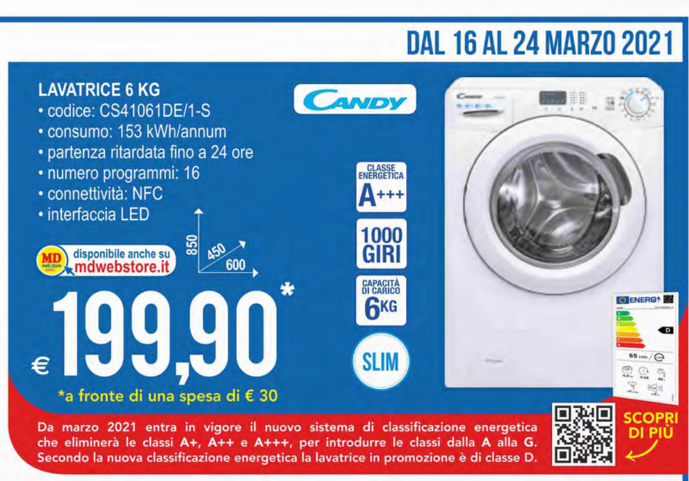 MD lavatrice Candy 199,90€