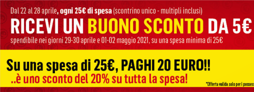 Buono Sconto da 5€ da Eurospar,Interspar e Iperspar