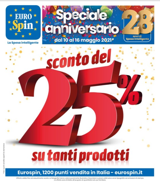 Eurospin Sconto del 25% su Tutti i prodotti