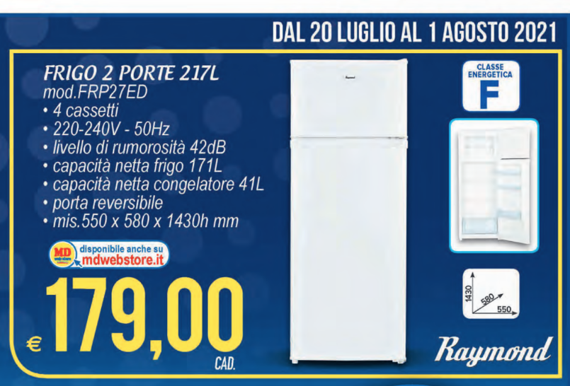 MD FRIGO 2 PORTE 217L A 179€