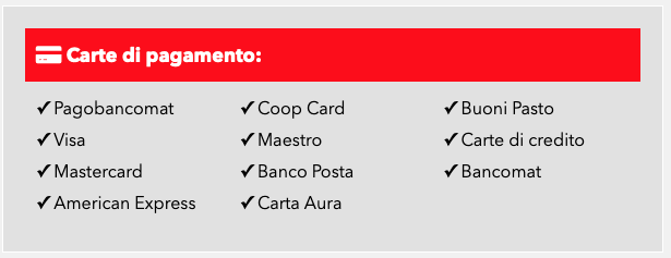 carte di pagamento accettate da COOP viale J.Kennedy Trebisacce (CS)