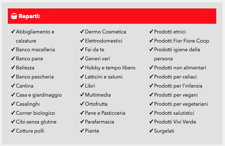 reparti presenti nel supermercato ipercoop i portali corigliano calabro